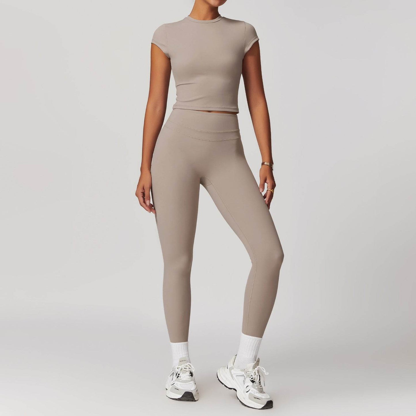 2pcs Nude feel short sleeve Workout Clothes for women Yoga Gym Clothes set - Velora