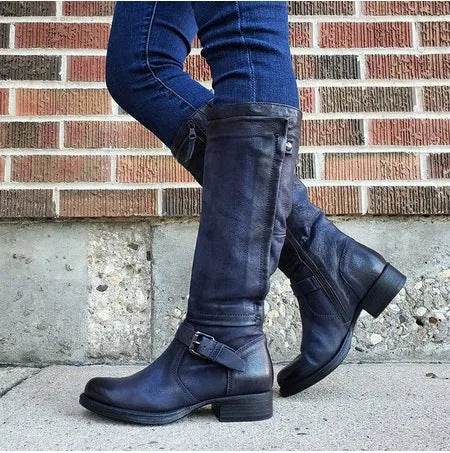 Round Toe Low Heel High Leg Boot - Velora