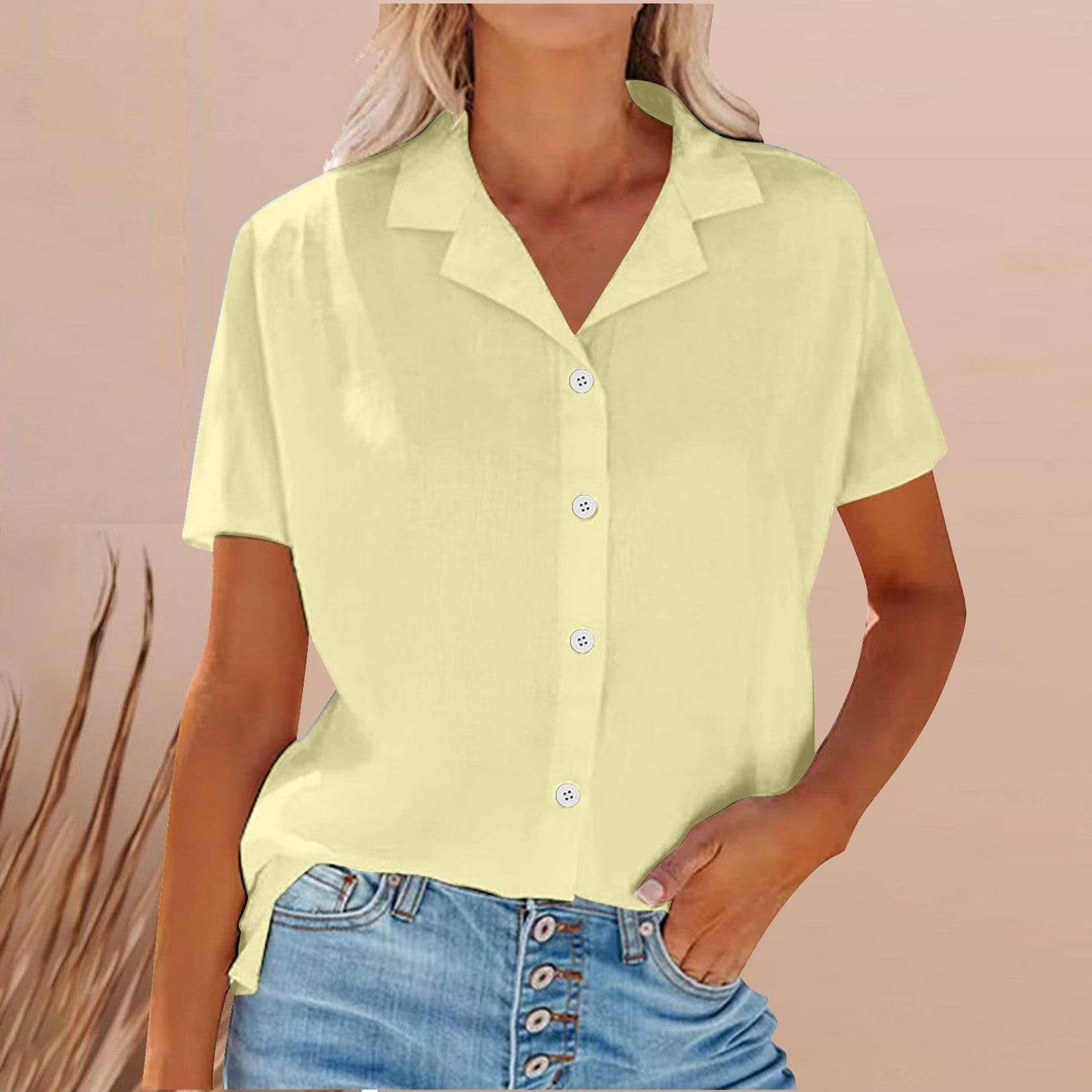 Spring Summer Lapel Cotton And Linen Casual short sleeve Shirt For Women - Velora