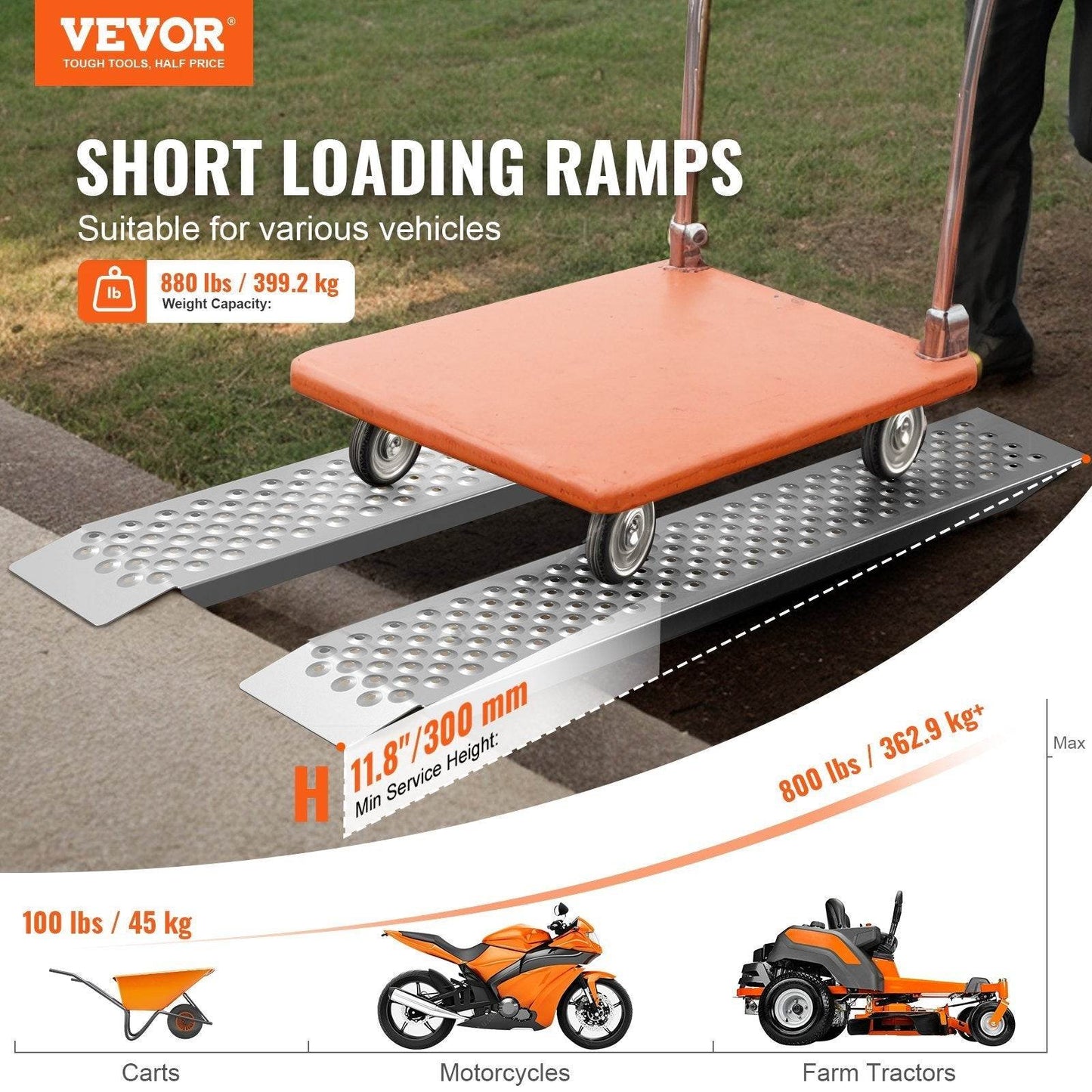 47.2 X 8.5 Aluminum Ramps 880 LBS Capacity Loading Ramps 2PCS - Velora