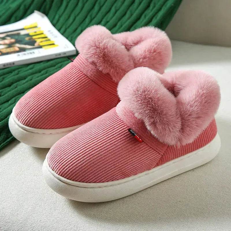 Winter Plush Cotton Shoes For Men And Women Cozy Fluffy Corduroy House Slippers Warm Slip On Fleece House Shoes - Velora