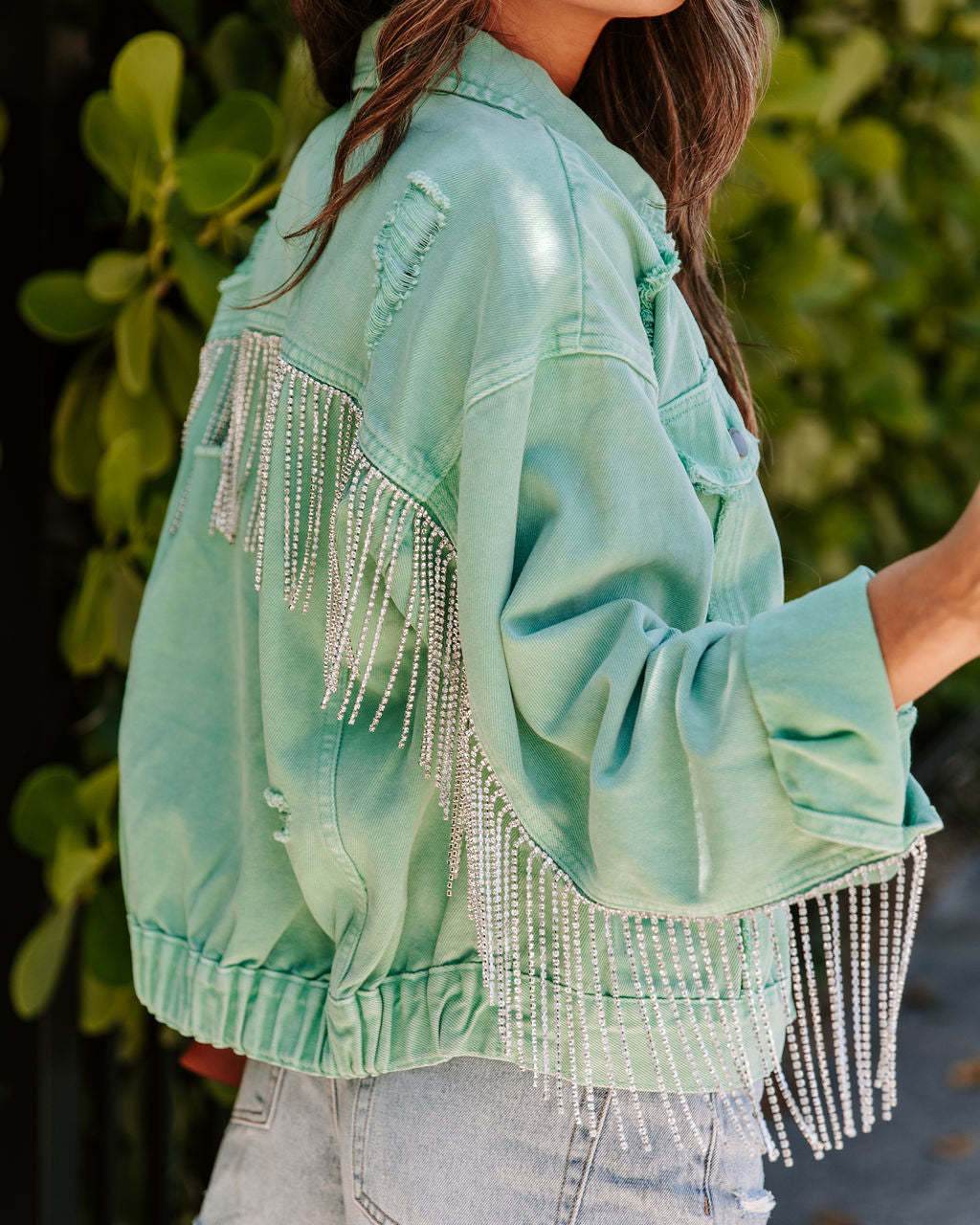 Denim Jacket Women – Light Green Cotton Long Sleeve Jacket - Velora