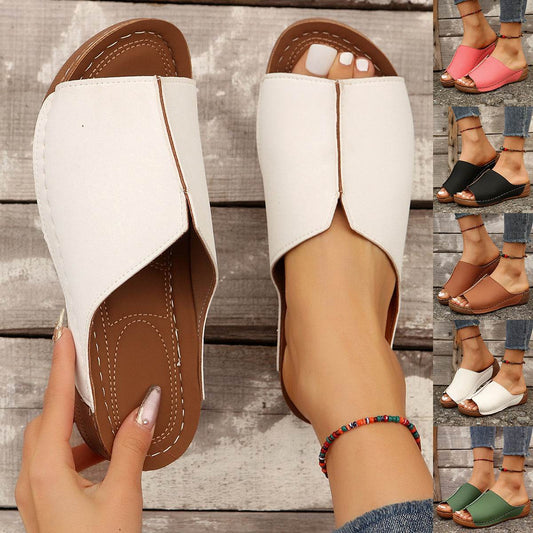 Fashion Solid Wedges Sandals Summer Casual Peep-toe Slippers Outdoor Thick Sole Heightening Slides Shoes Women - Velora