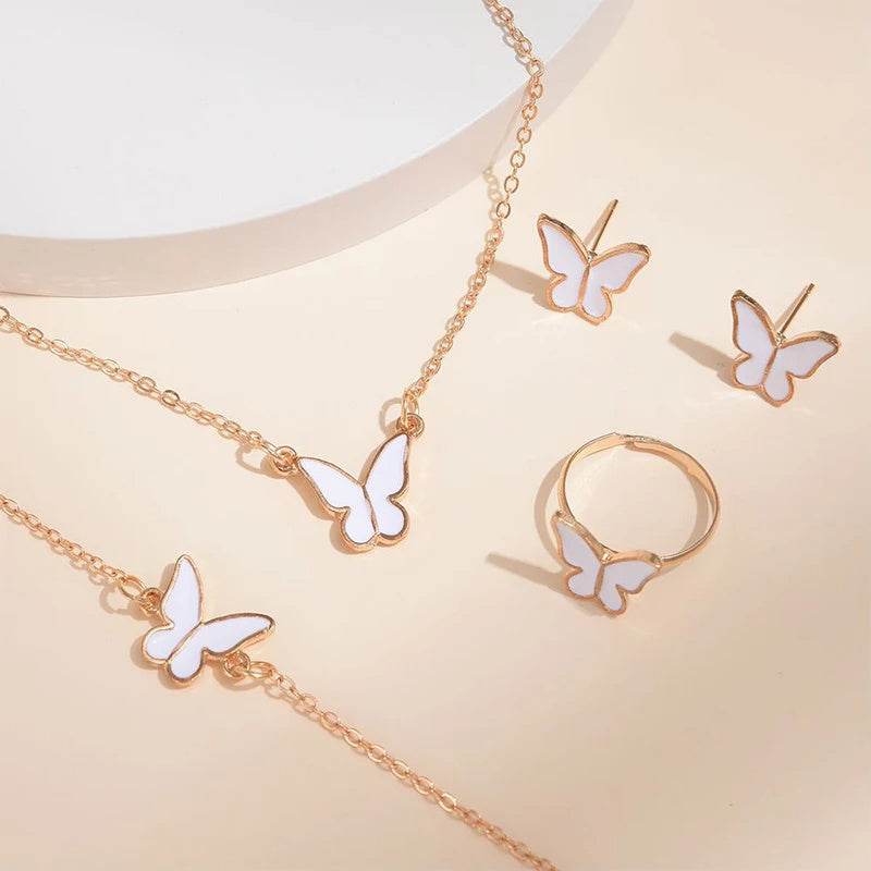 5PCS Fashion Butterfly Pendants Necklace Earrings Ring Bracelet Sets For Women Jewelry Set Bridal Wedding Jewelry Gift - Velora
