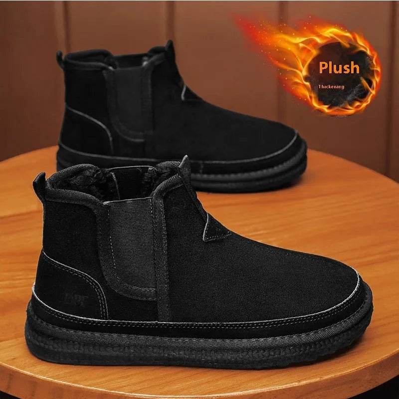 Winter Fleece Snow Boots Round-toed Flat Shoes Casual Warm Sports Shoes Men Ankle Boot - Velora
