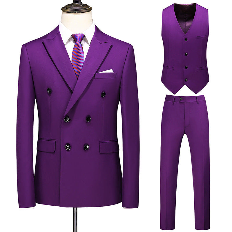 Men's Oversized Double Breasted Solid Color Suit Three Piece Set