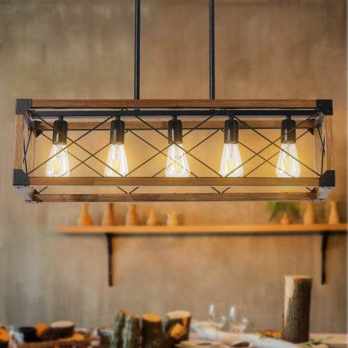 5 Lights Vintage Farmhouse Chandelier For Kitchen, Living Room, Dining Room Walnut - No Bulbs - Velora
