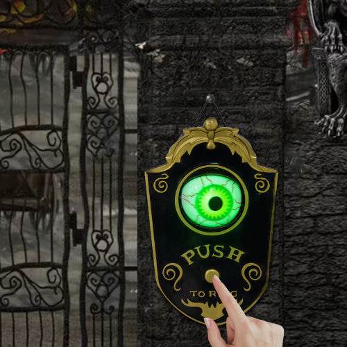 HOMCOM 7.1 Halloween Decoration, Animatronic Doorbell With Simulation Light-up Eyeball, Sound And Motion Activated Animated Prop W Piercing Doorbell Sound - Velora