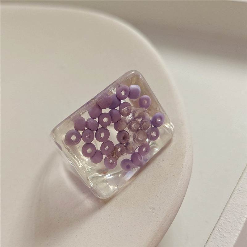 New Transparent Resin Ring Fruit Square Ring Acrylic Ring - Velora