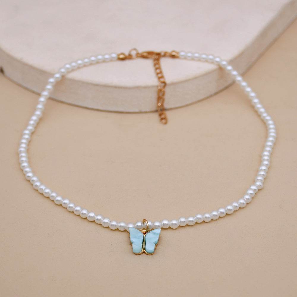 Elegant White Pearl Choker Necklace Small Round Pearl Wedding Butterfly Necklace For Women Charm Fashion Jewelry - Velora