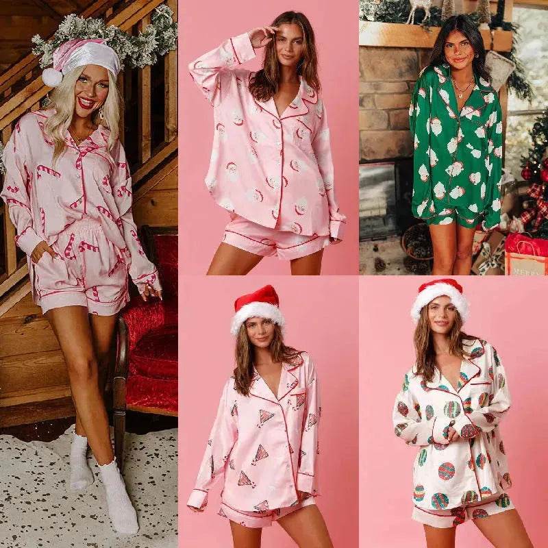 Satin Printed Santa Claus Two-piece Suit Home - Velora