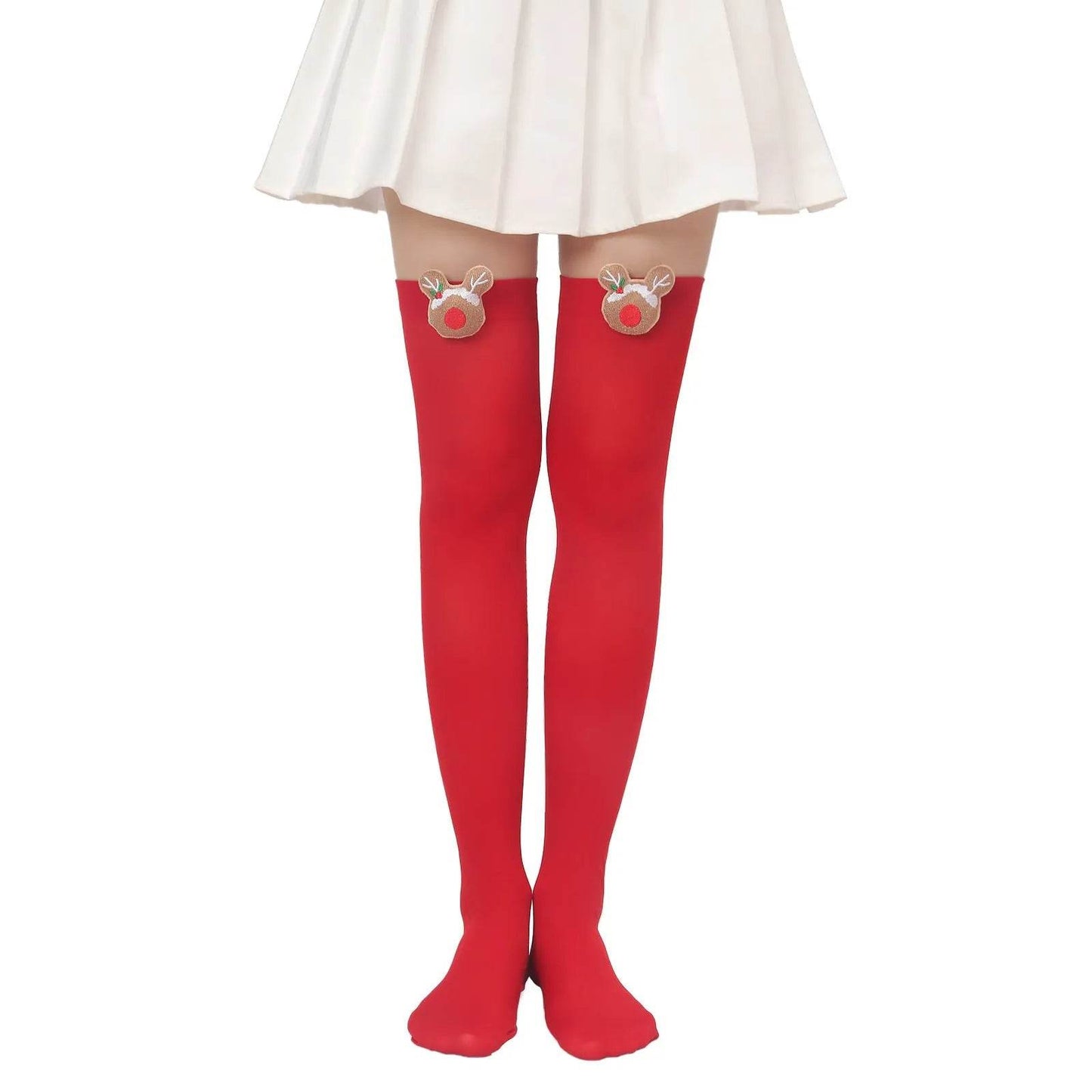 Christmas Plush Doll Knee Socks Bow Stockings - Velora