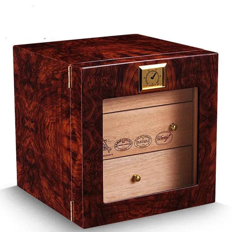Luxury Cedar Wood Cigar Humidor Box, Lacquer Finish, 100-150 Cigar Capacity
