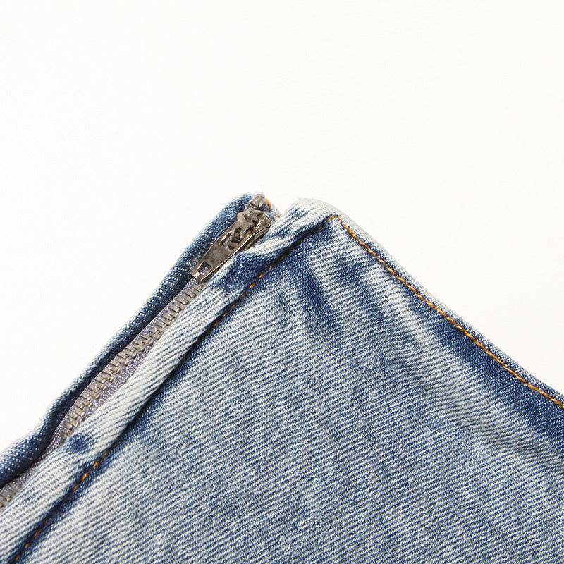 Short Irregular Solid Color Women's Denim High Street Mini Skirt Skort - Velora