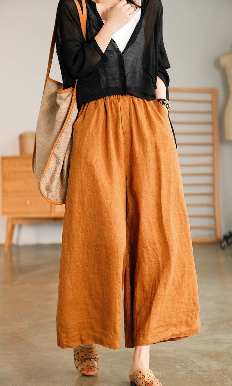 Cotton And Linen Cropped Wide-leg Casual Straight Breathable Slim Fit Casual Pants - Velora