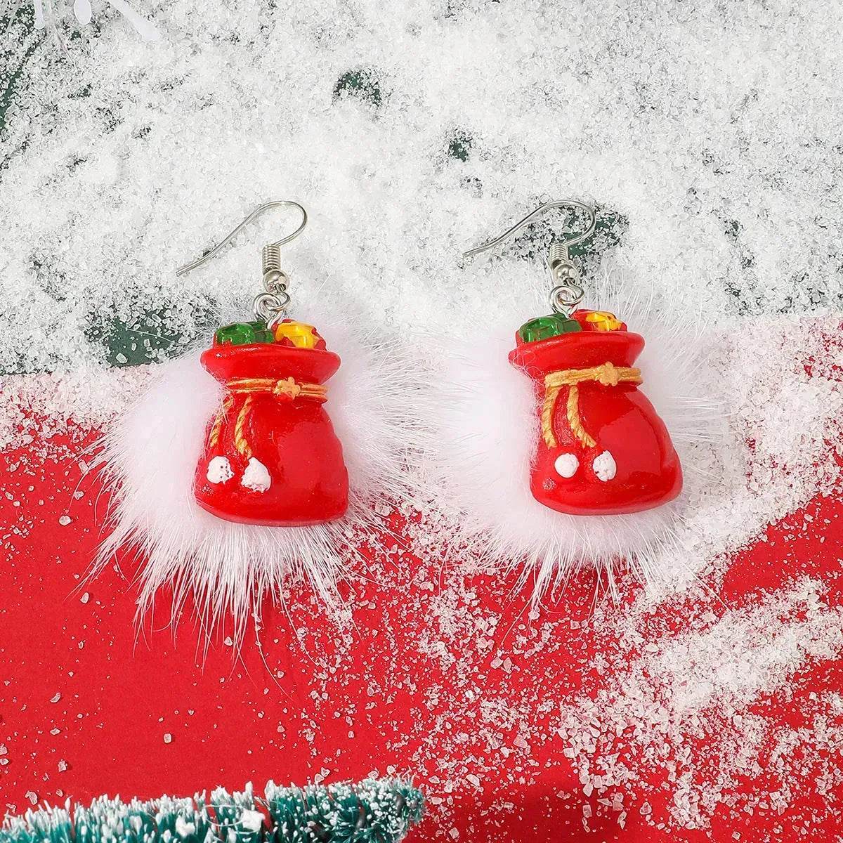 Winter Snowflake Hair Ball Earrings Ins Cute Christmas Elk Santa Claus Stock Element Earrings Women Jewelry - Velora