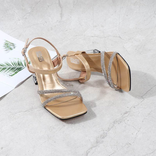 Fashion Square Toe Buckle Solid Color Large Size Womens High Heels - Velora