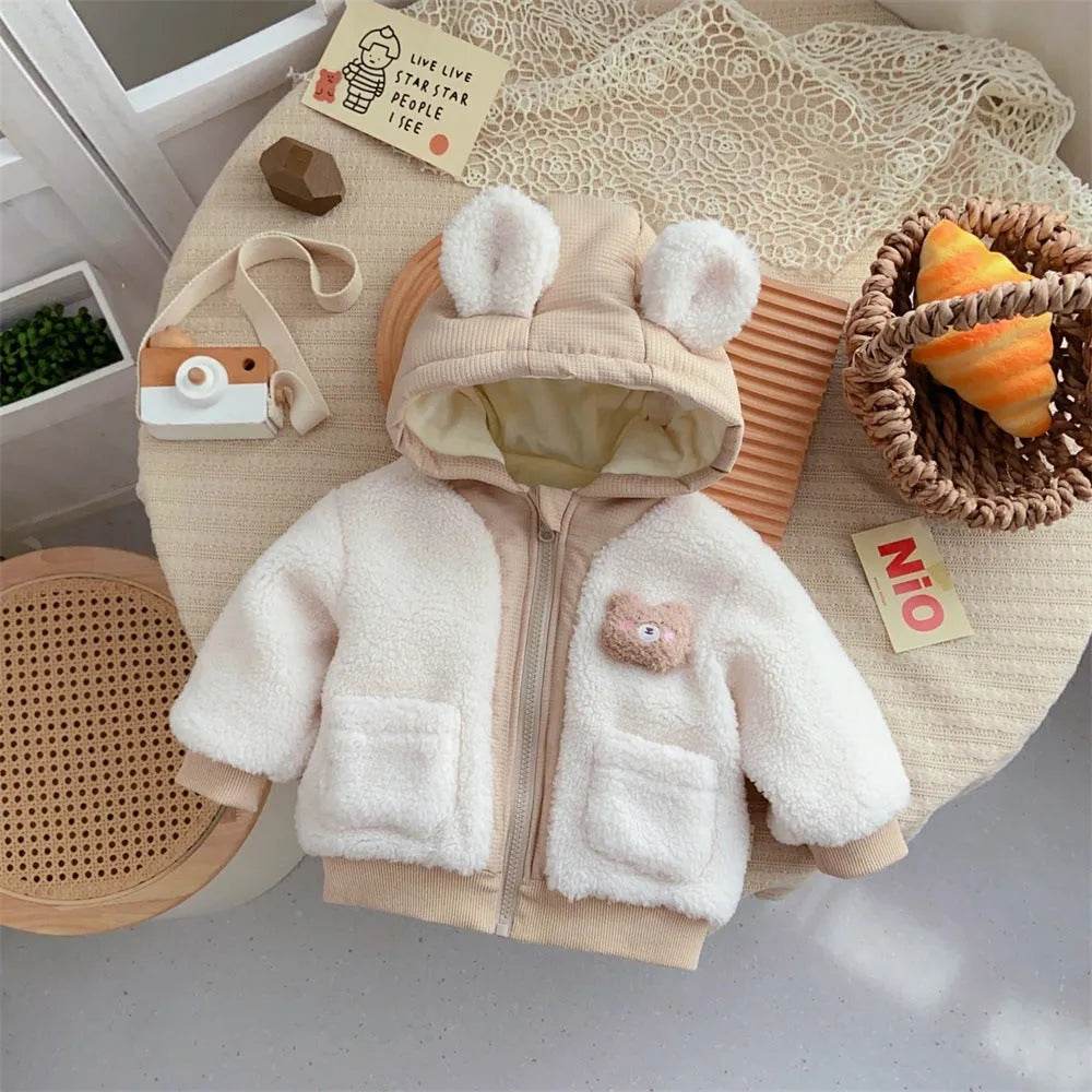 Children's Winter Jacket Korean-style Cute Bear Plus Velvet Cotton-padded Coat - Velora