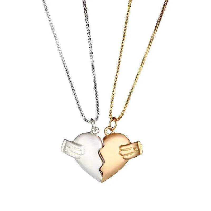 Creative Magnet Love Necklace 2pcs Heart-broken Shape Necklace Men And Women Personalized Jewelry For Valentine's Day - Velora