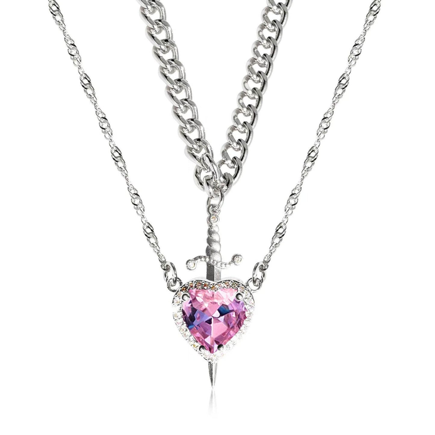 New Heart And Sword Necklace Set Gold Color Stainless Steel Crystal Couple Necklaces For Women Men Boyfriend Girlfriend Gifts - Velora
