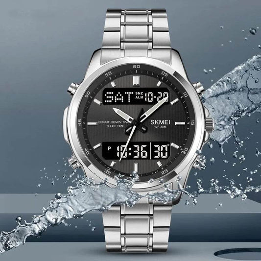Multifunctional Men's Steel Strap Watch Double Display Sports - Velora