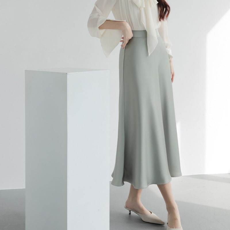 Women's formal Work Satin Skirt Summer High Waist Midi Sheath Skirt - Velora