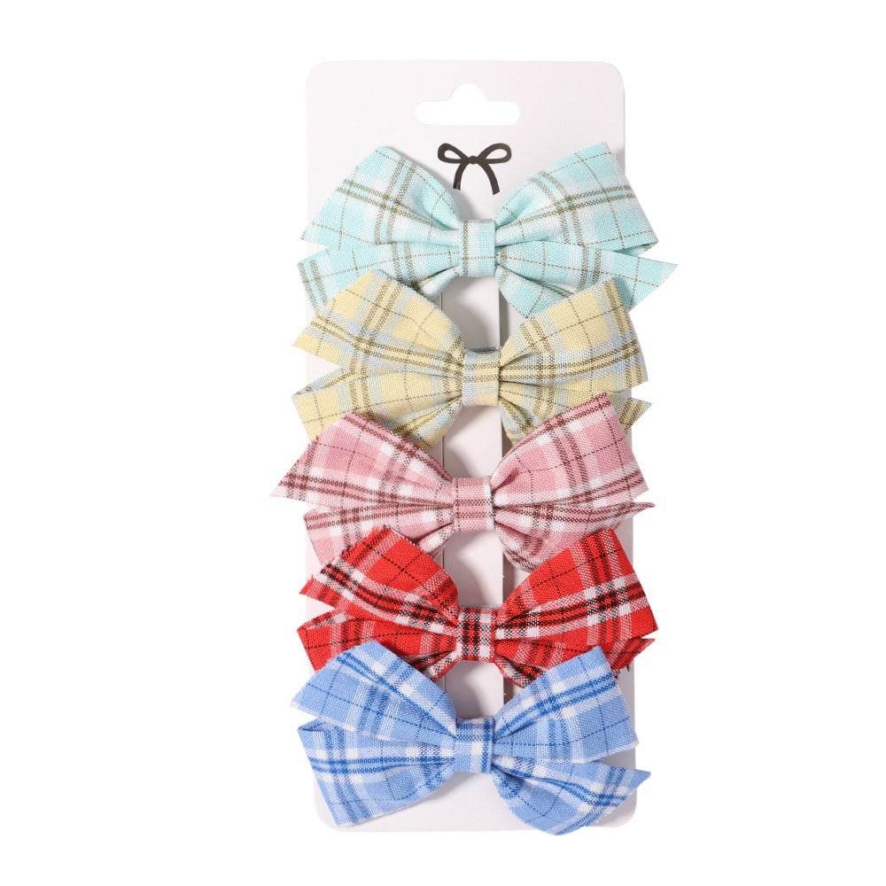 Fabric Plaid Bow Barrettes Floral Plaid A Pair Of Hairclips - Velora