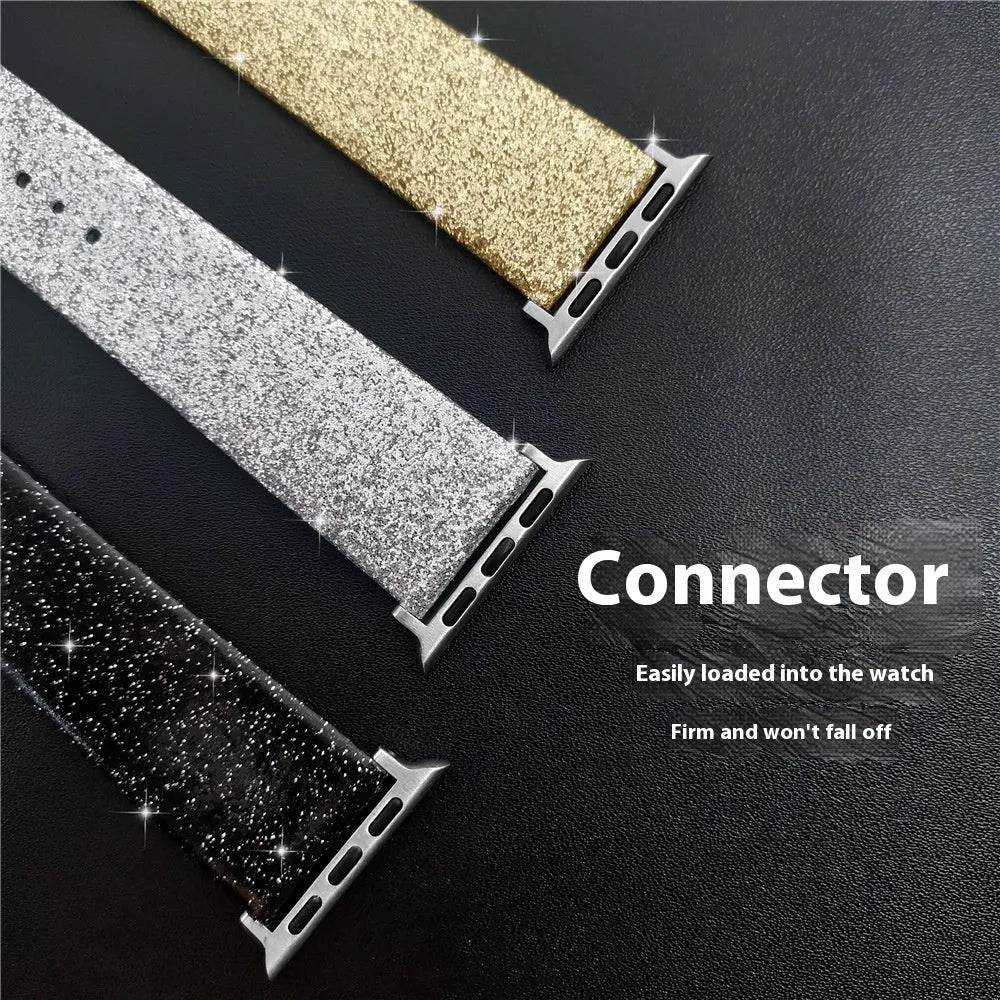 Leather Single Ring Glitter Buckle Couple Watch Strap Suitable for Apple Watch - Velora