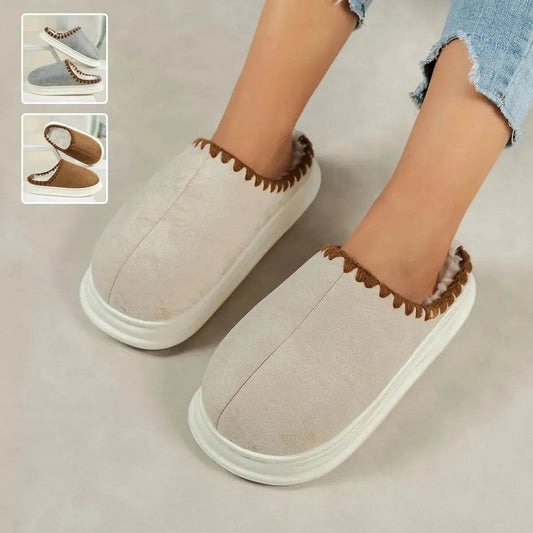 Winter Fashion Cotton Slippers With Sewing-side Design Indoor Non-slip Bedroom Floor Plush Slipper House Shoes Women Couple - Velora