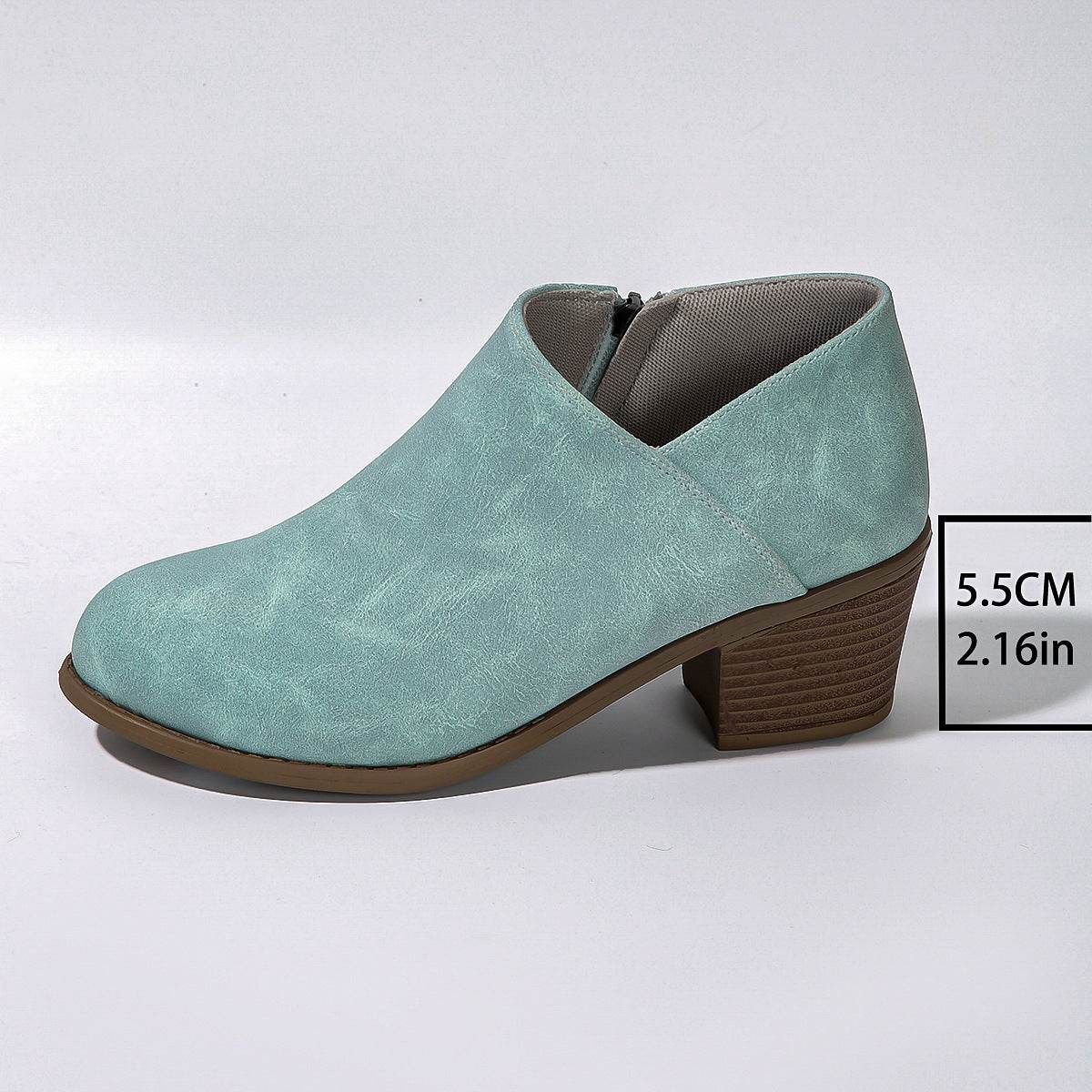 Chunky Heel Round Toe Ankle Boots With Side Zipper Design Fashion Fall Winter Short Boots For Women Shoes - Velora
