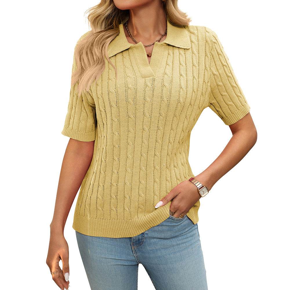 Sweater V-neck Knitted Pullover - Velora