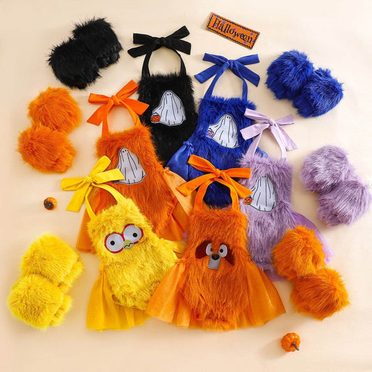 Halloween Children's Clothing Plush Girls' Cute Crawling Suit Two-piece Set - Velora