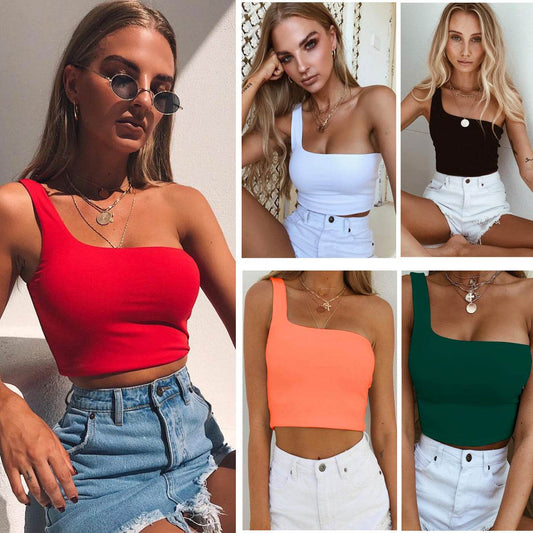 Casual Summer tops One shoulder crop tank top ladies - Velora