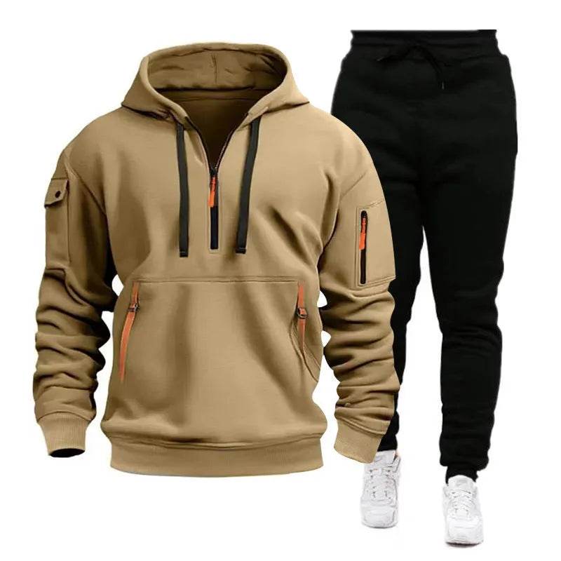 Men's pocket Half Zipper Hoodie Sweatshirt Pullover Sportswear - Velora