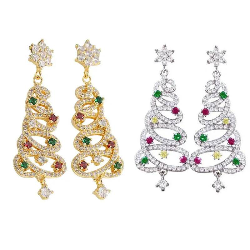 New Full Inlaid Colorful Zircon Christmas Tree Tassel Earrings Women's Fashion Personality Earrings Party Jewelry Christmas Gift - Velora