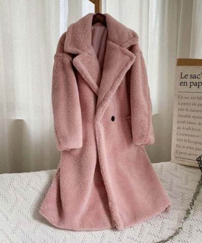Lapel Lamb Fleece Coat With Pockets Faux Fur Coat Winter Warm Thickening Long Windbreaker Women's Clothing - Velora