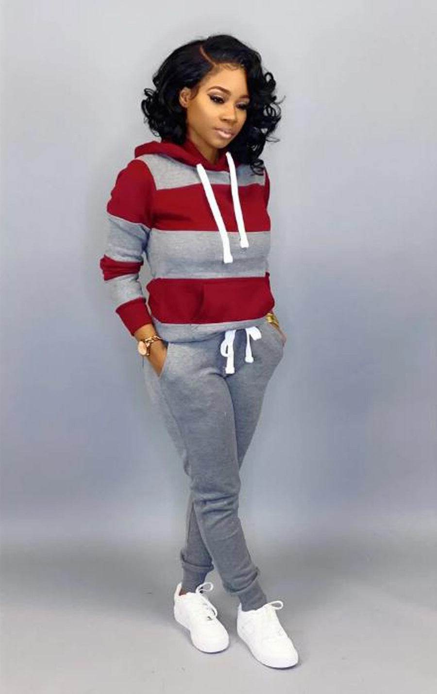 Women's Clothing Sweater Stitching Hooded Casual Sports Suit - Velora