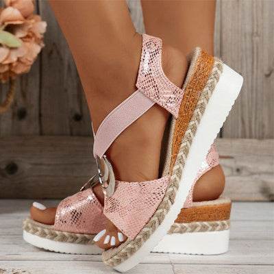 Women's Peep Toe Serpentine Wedges Sandals With Circle Design Casual Summer Shoes - Velora