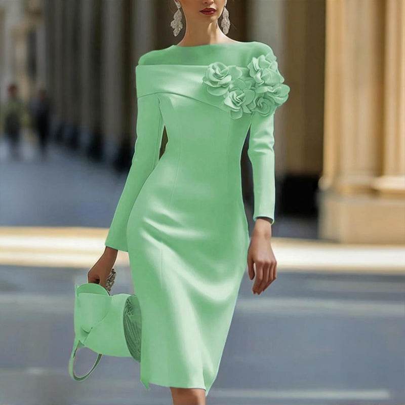 Elegant Long Sleeve Off Shoulder A-line Bodycon Wedding Guest dress - Velora