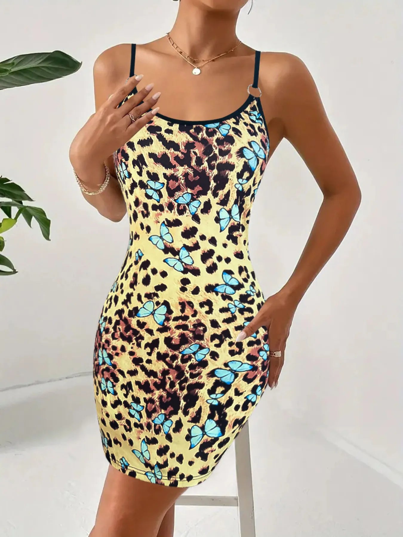 Leopard Print Butterfly Mini Cami Dress - Velora