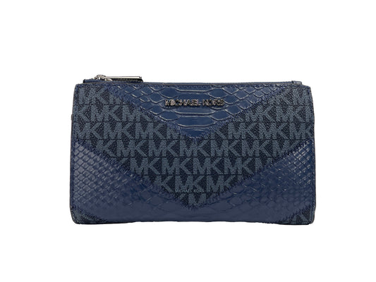Michael Kors Large Double Zip Python Navy Wristlet