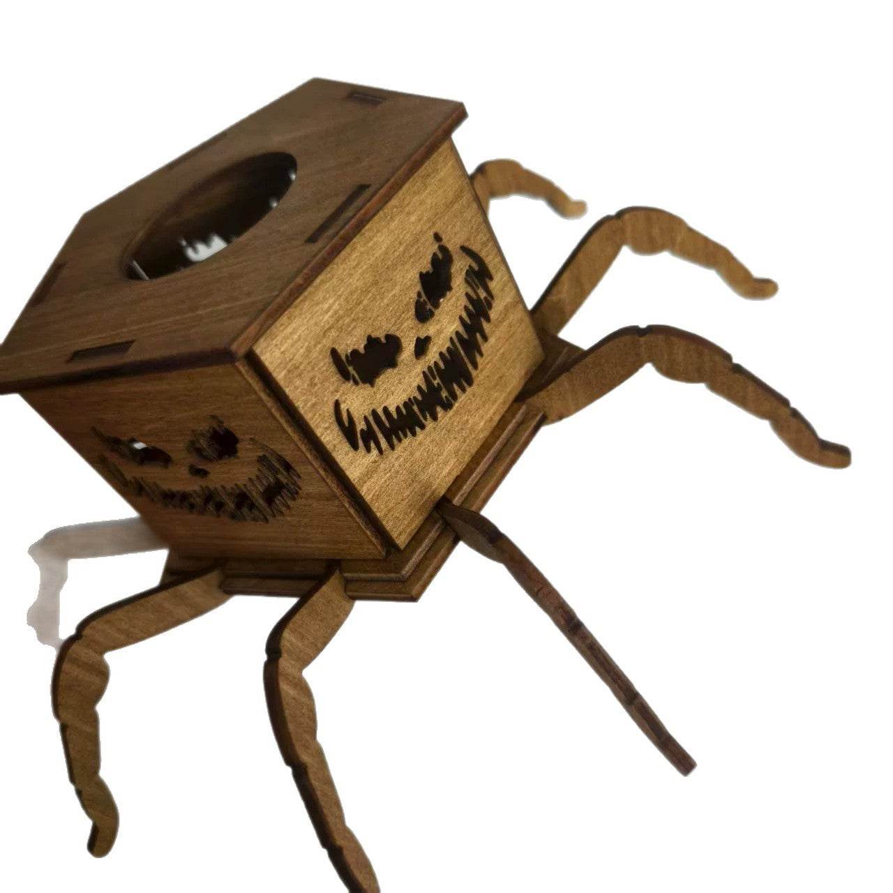 Cross-border New Ghost Halloween Spider Mini Lantern Candlestick Decorations Interesting Ornaments Wooden Craftwork - Velora