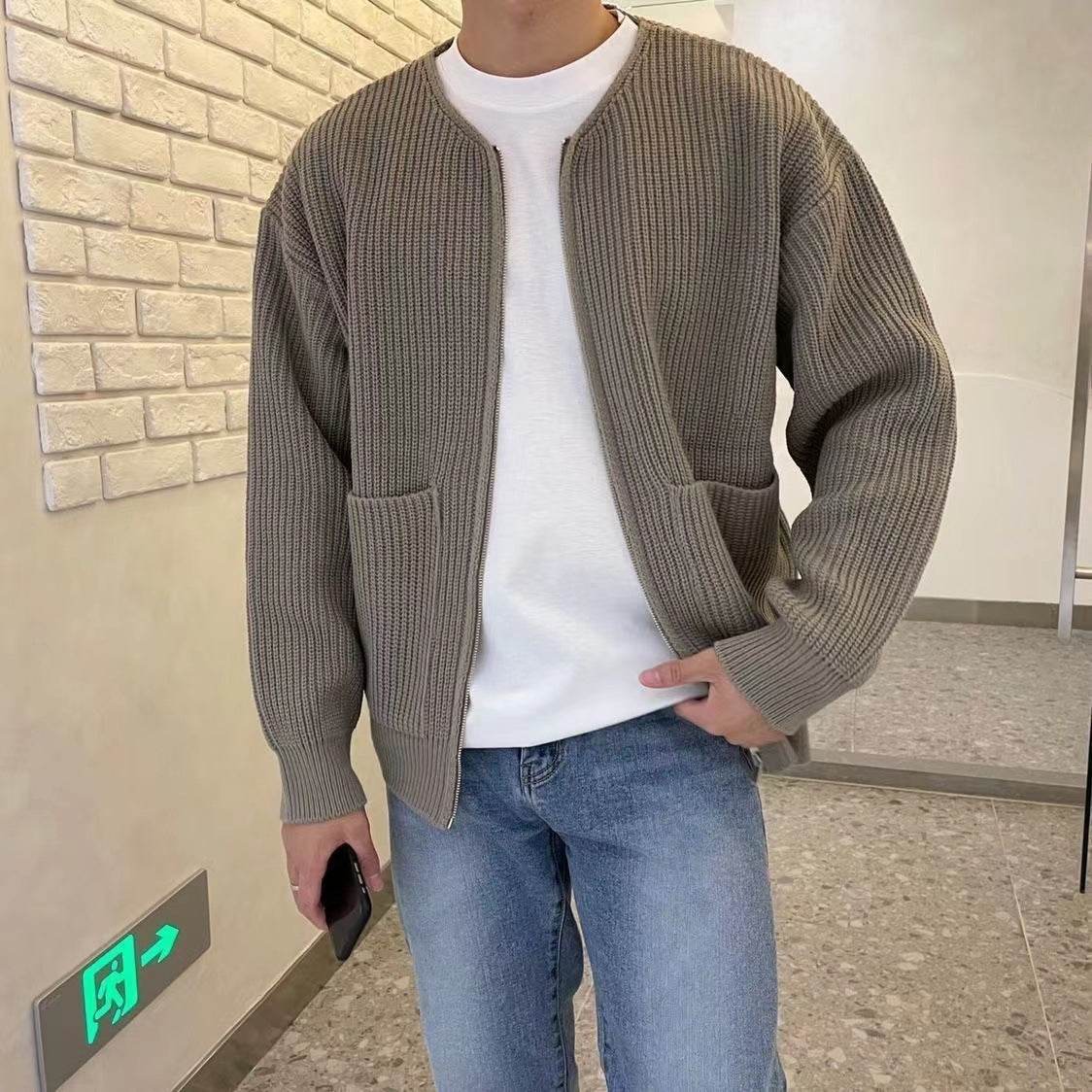 Men Zip Up Knitted Cardigan Lined Funnel Neck Jumper Sweater Pockets Coat All Seasons Comfortable Soft Long Sleeve - Velora