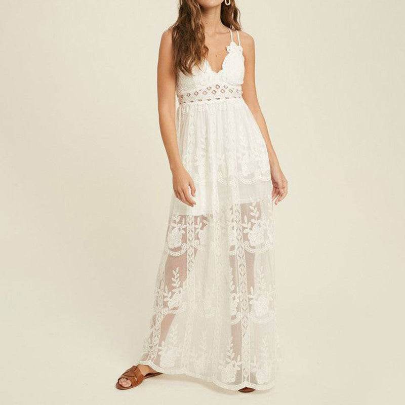 Women's Clothing V-neck Strap Lace Dress Temperament - Velora
