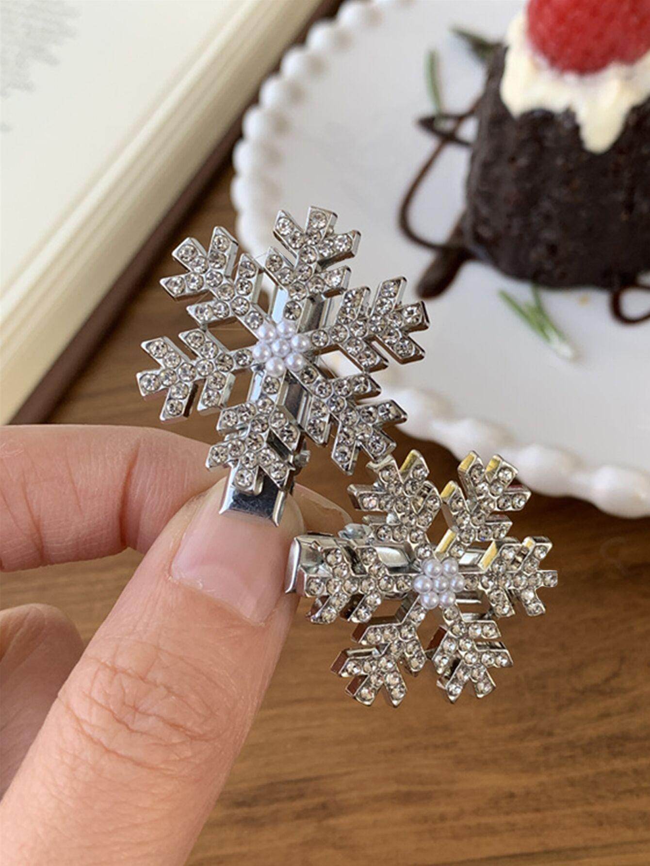 Crystal Snowflake Pearl flower Retro Hair Clip - Velora