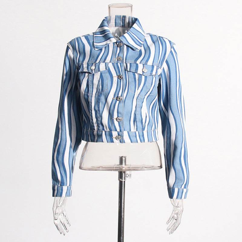 Personality Wave Denim Suit Female - Velora