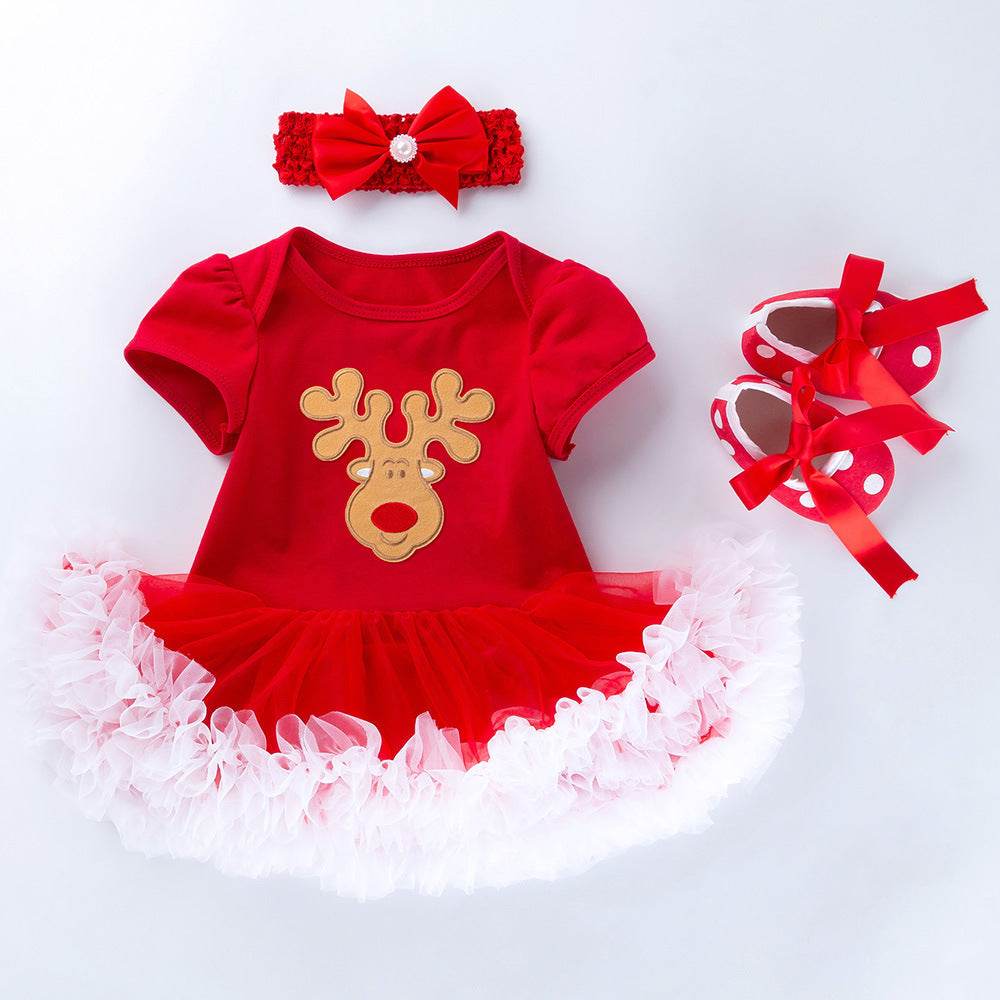 Baby Short Sleeve Cartoon Romper Mesh Dress - Velora