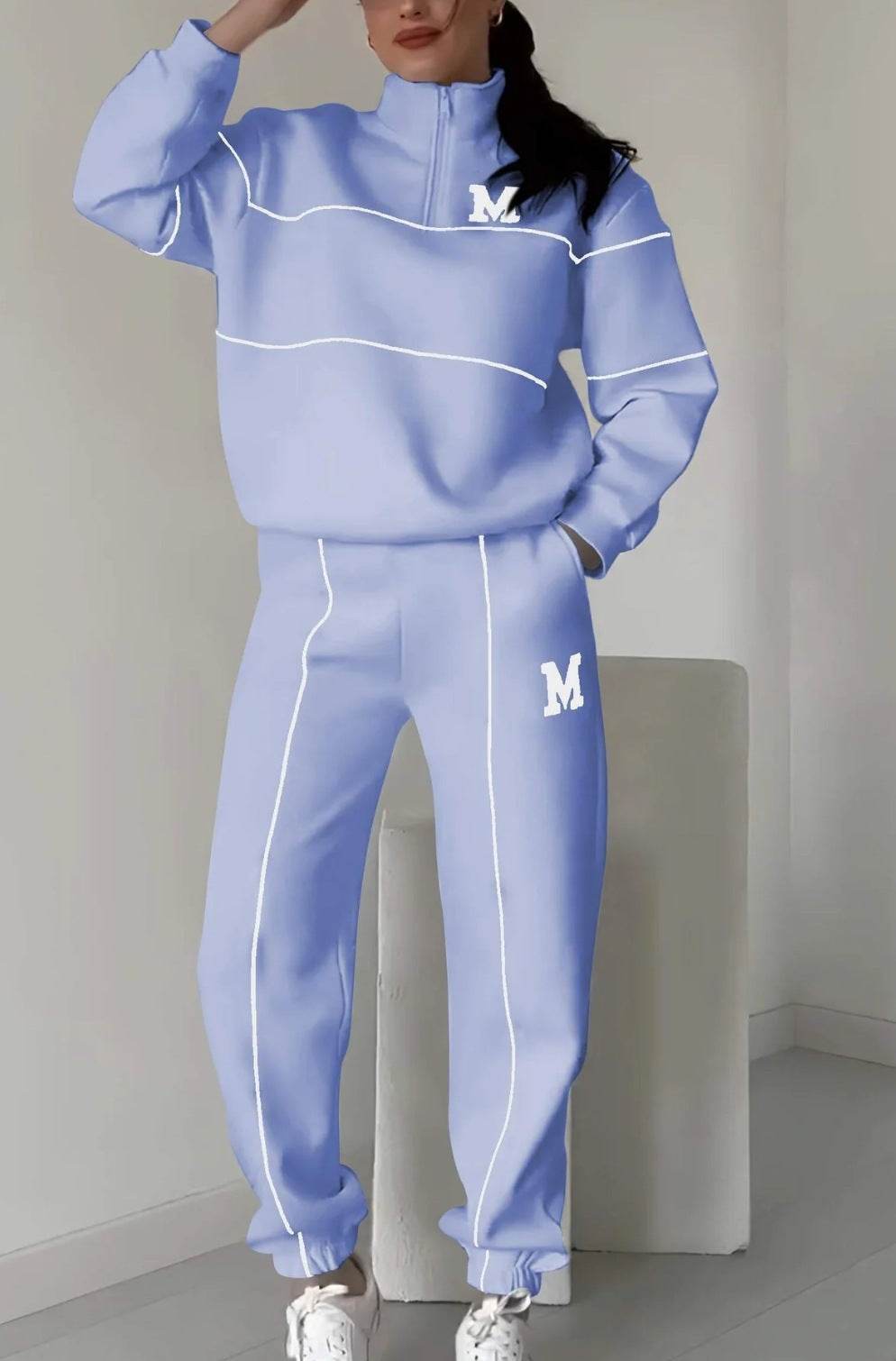 Womens 2 Piece Outfits Lounge Hoodless Pullover Sweatshirt Sweatsuit Sets Sweatshirt Baggy Fashion Sweatpants With Pockets - Velora