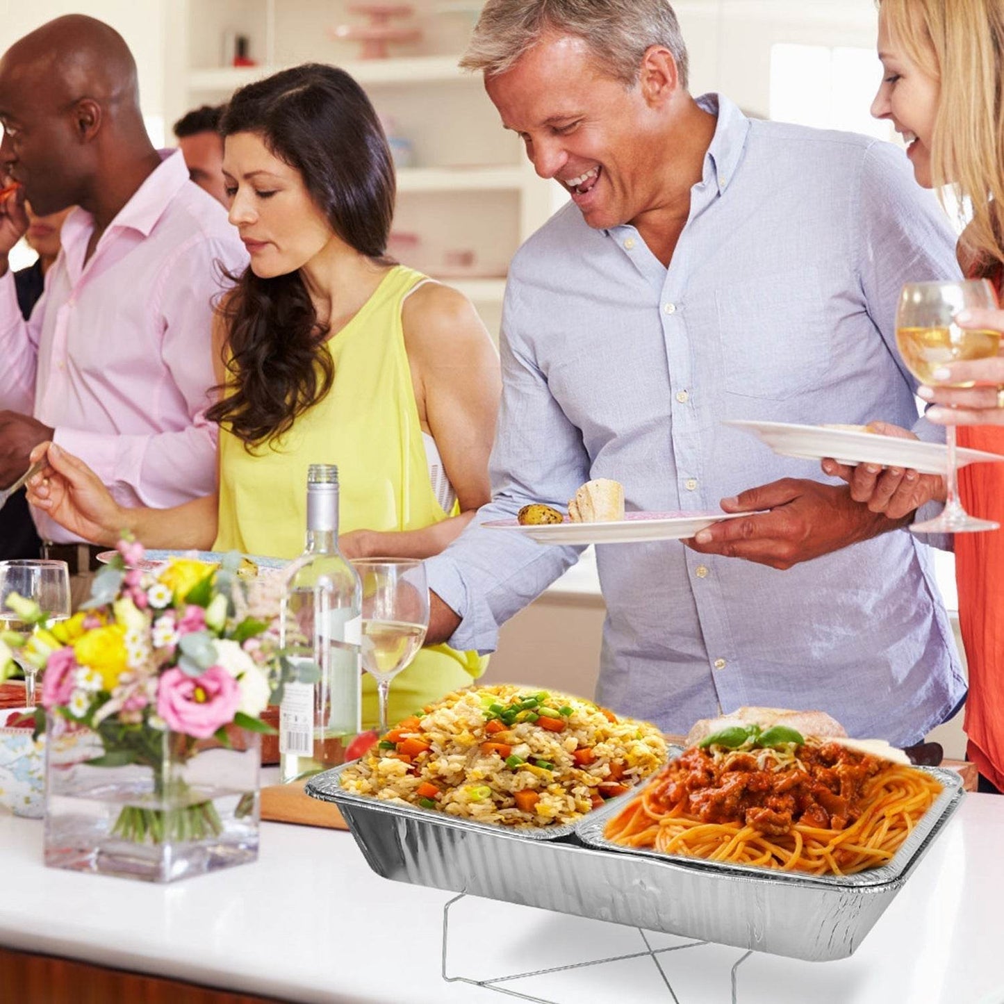 42Pcs Serve 6 Guests Disposable Chafing Dish Buffet Set Chafing Servers With Covers Spoons Forks Tongs Full-Size Pans Food Warmers For Parties Events Catering Supplies With Utensils And Lids - Velora