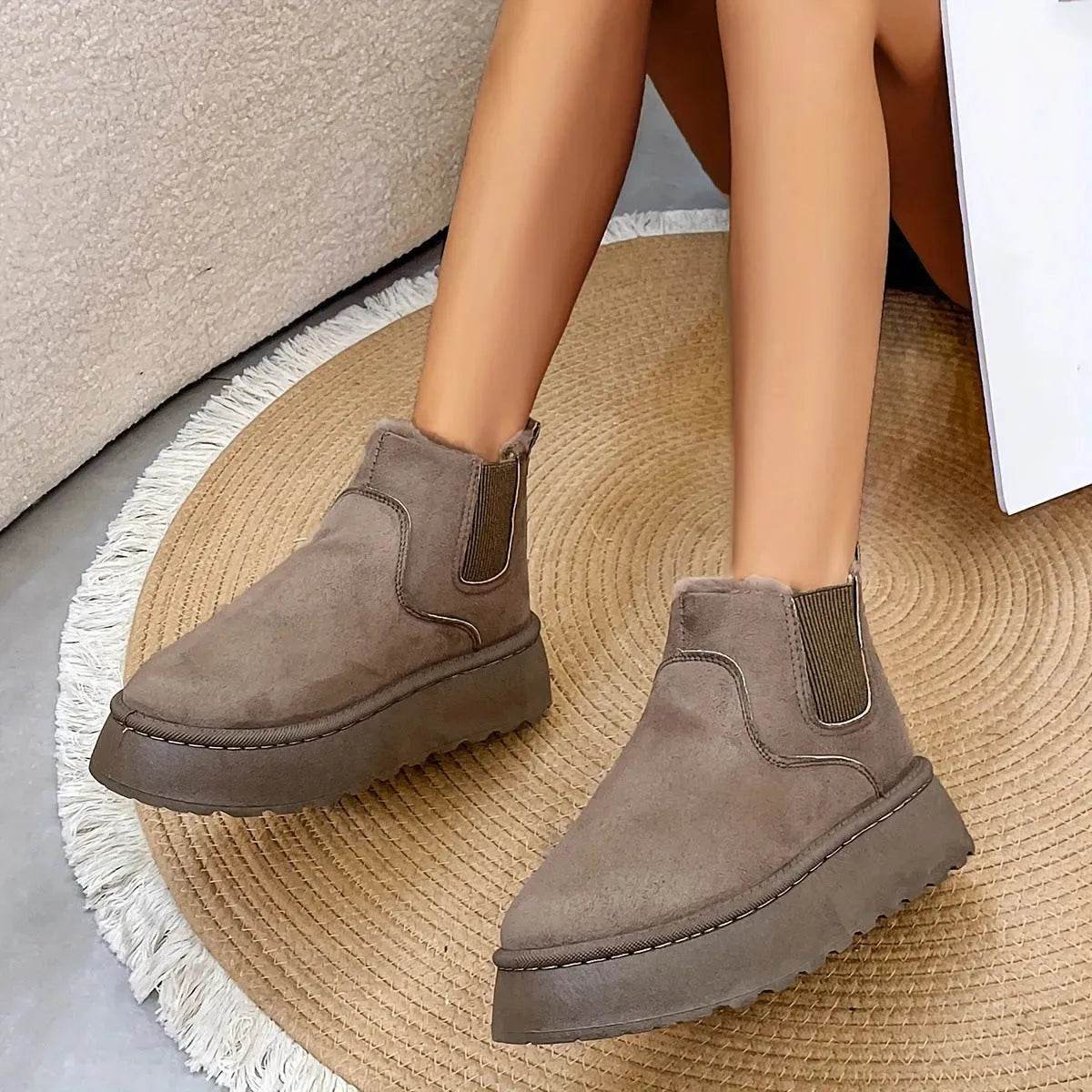 Winter Snow Boots Fashion Flat Thick-soled Cotton Shoes Round Toe Warm Plush Ankle Boot For Women - Velora